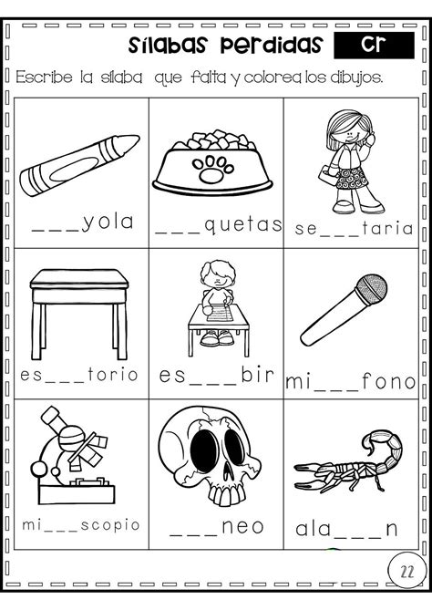 Ejemplo de ficha de escritura para sílabas trabadas