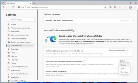 Captura de pantalla mostrando cómo habilitar el modo Internet Explorer en Microsoft Edge