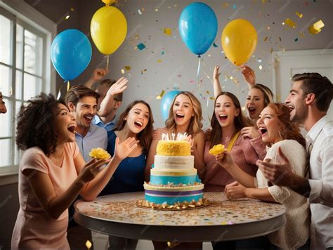 Un grupo de jóvenes celebrando un cumpleaños con alegría y entusiasmo, representando la vitalidad de los 20 años.