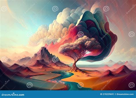 Pintura surrealista que muestra un paisaje costero con elementos oníricos y una figura femenina interaccionando con un mueble en la playa