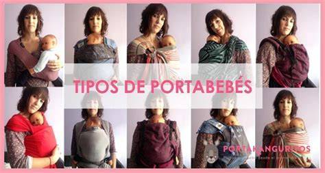 Colección de diferentes tipos de portabebés ergonómicos (fular, mochila, bandolera)