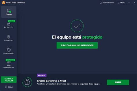 Captura de pantalla de la interfaz de Avast mostrando la opción de virtualización