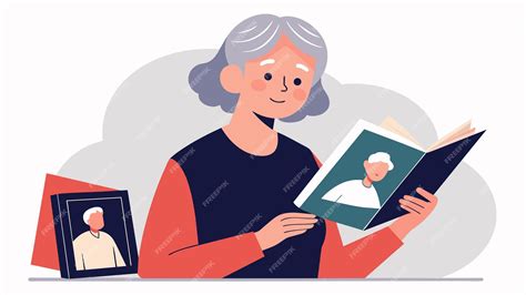 Ilustración de una persona adulta mirando un álbum de fotos familiares con expresión de tristeza.