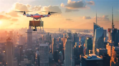 Dron de entrega de paquetería sobrevolando una ciudad