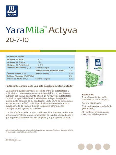 Infografía: Composición NPK del fertilizante YaraMila ACTYVA
