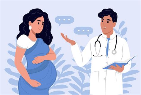 Ilustración de una mujer embarazada consultando a su médico