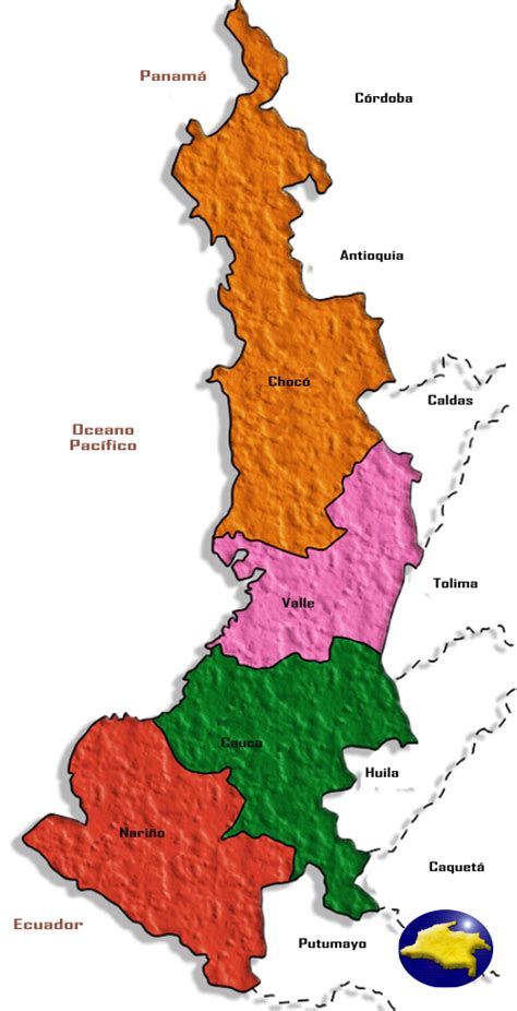 Mapa de la costa pacífica caucana en Colombia