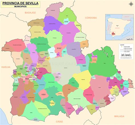 Mapa de la provincia de Sevilla destacando la comarca del Aljarafe