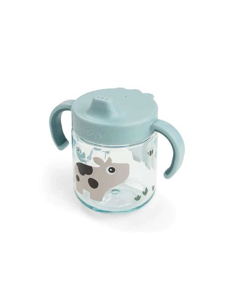 Bebé usando un vaso de aprendizaje con asas