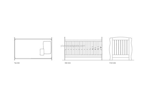 Diagrama de corte y dimensionado para las piezas principales de una cuna convertible a cama, incluyendo la cabecera, laterales y piecera.