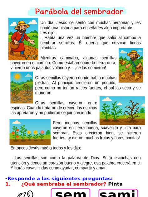 Infografía mostrando los cuatro tipos de terreno de la parábola del sembrador y sus significados simbólicos.