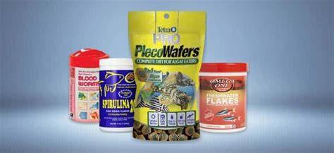 Foto de diferentes tipos de alimentos para peces, tanto secos como papillas caseras