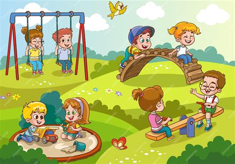 Ilustración de niños jugando juntos en un parque
