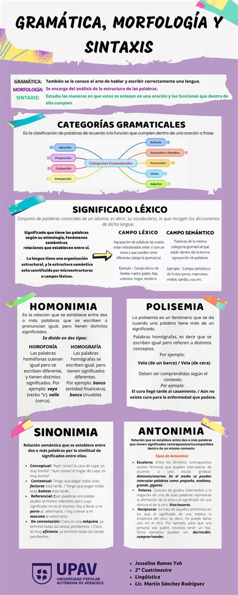 Infografía sobre los componentes de la gramática y ortografía