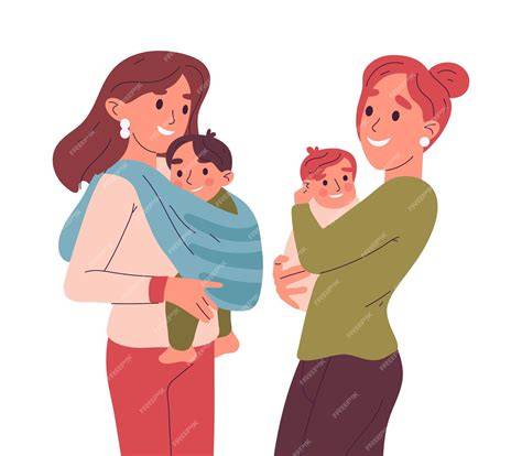 Ilustración de dos madres con sus hijos pequeños, representando la diversidad familiar y la maternidad compartida.