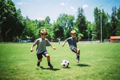 Imagen de niños jugando al fútbol en una cancha