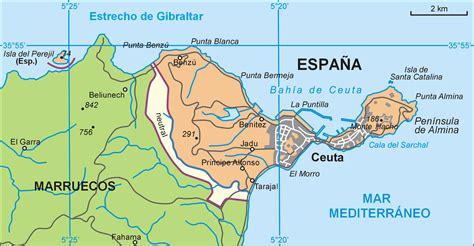 Mapa de Ceuta con puntos de interés de la carrera