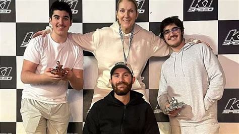 Céline Dion junto a sus hijos René-Charles, Nelson y Eddy