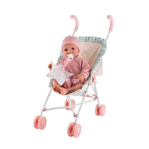 Imagen de una silla de paseo de juguete de color gris con diseño de hadas