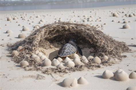 Esquema de un nido de tortuga marina con huevos