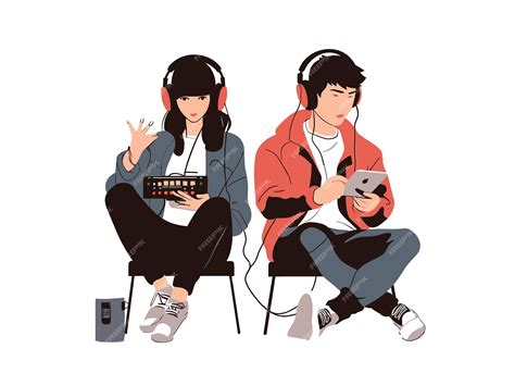 ilustración de una pareja escuchando música juntos con expresión de esperanza