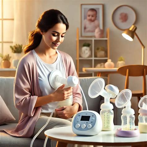 ilustracion de una madre usando un extractor de leche