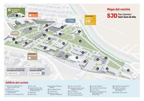 Infografía mostrando la estructura organizativa de la Clínica Sant Joan de Déu, resaltando los departamentos pediátricos y las áreas de investigación.
