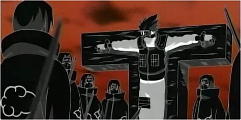 Itachi Uchiha atrapado en un genjutsu, con grietas apareciendo en el entorno ilusorio.