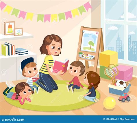 Ilustración de niños leyendo en un aula de primaria