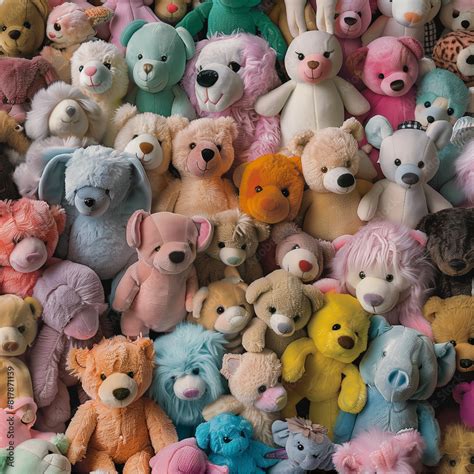 Ilustración de varios peluches con chupete de diferentes animales y colores