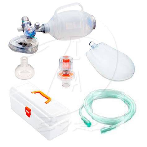 Foto de un resucitador manual neonatal con sus componentes visibles