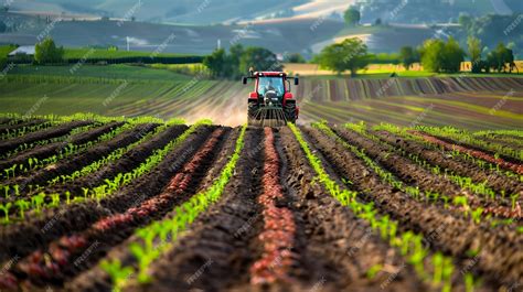 Campo de cultivo siendo fertilizado con maquinaria agrícola