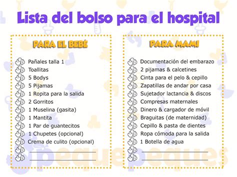 Lista de verificación (checklist) de artículos esenciales para la bolsa del hospital para el parto