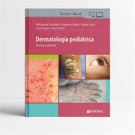 Portadilla del libro de dermatología pediátrica con énfasis en imágenes clínicas.