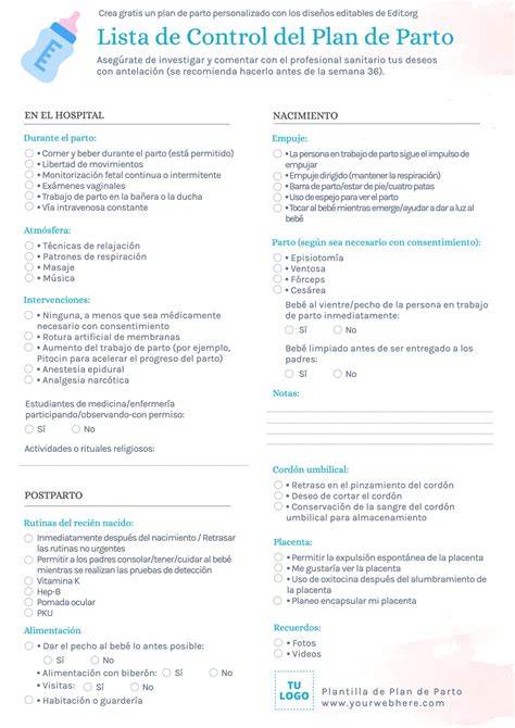 plantilla de plan de parto en formato Word con campos editables
