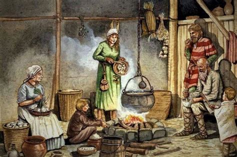 Foto de recreación de la vida cotidiana en una aldea medieval