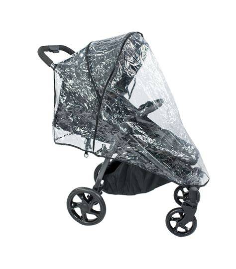 Foto de una silla de paseo con un protector de lluvia transparente universal puesto