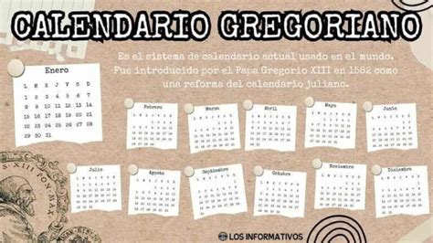Infografía comparativa de un calendario lunar, juliano y gregoriano, destacando sus características clave y evolución.