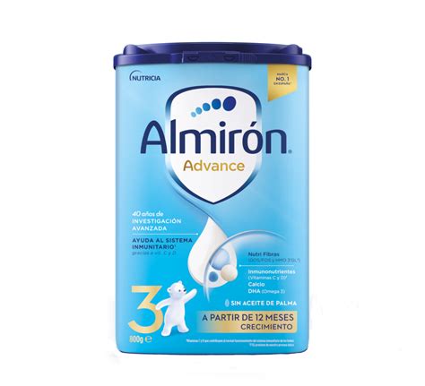 Infografía destacando los nutrientes clave de Almirón Advance 3: NutriFibras, Vitaminas C y D, DHA y ALA