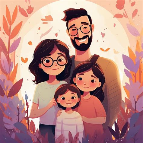 Ilustración de una familia feliz saliendo de una clínica de maternidad