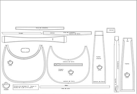 Patrón de bolso de fieltro con medidas marcadas