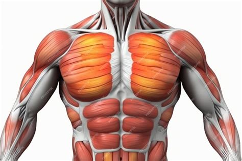 Esquema anatómico de los músculos del pecho y brazo