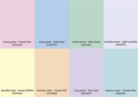 Paleta de colores pastel para decoración infantil