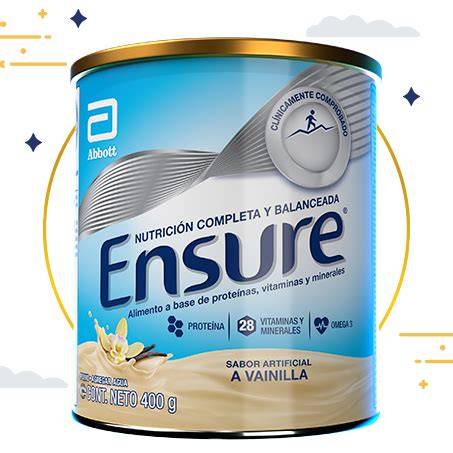 Foto de diferentes presentaciones de productos Ensure (líquido y polvo)