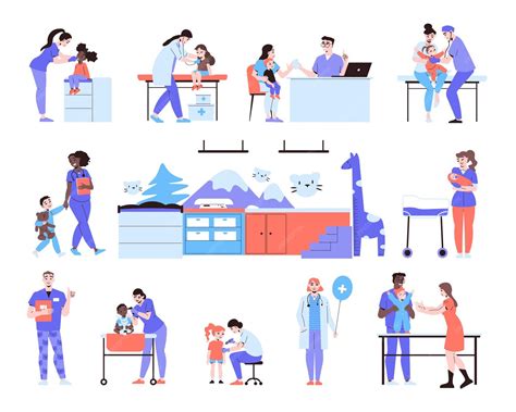 Ilustración de la eco-food-truck con niños y pediatras