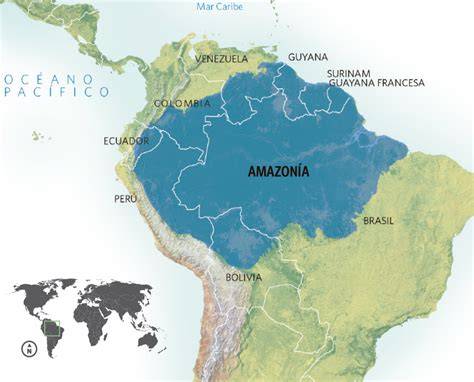 Mapa de la cuenca amazónica mostrando diferentes tipos de suelos