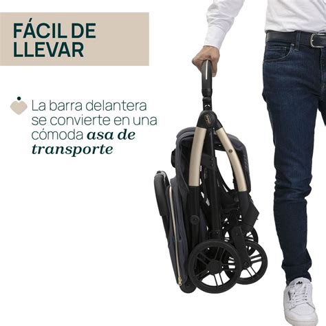 Infografía comparativa con las características clave a considerar al elegir una silla de paseo ligera: peso, tipo de plegado, edad de uso y dimensiones.
