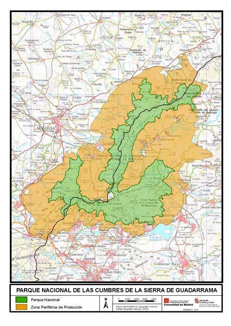 Mapa de senderismo de la Sierra de Guadarrama destacando los accesos a Valsaín y El Escorial