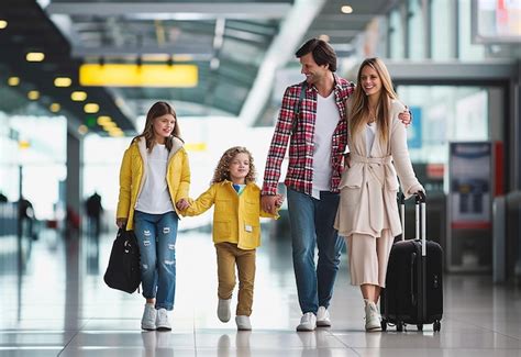 Foto de familia viajando con un bebé en un aeropuerto