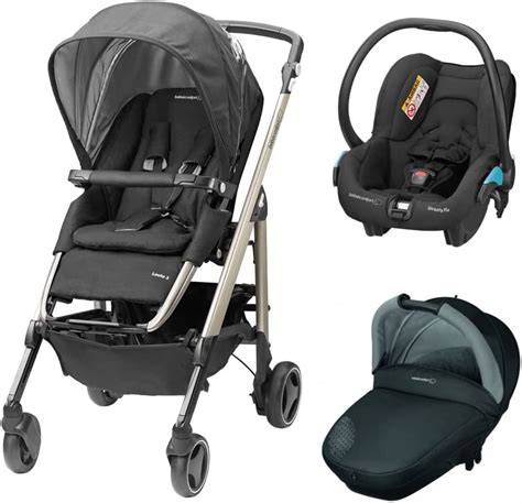 Cochecito Bébé Confort Haze Trio Lux en uso, mostrando sus diferentes configuraciones (capazo, silla de auto, silla de paseo)